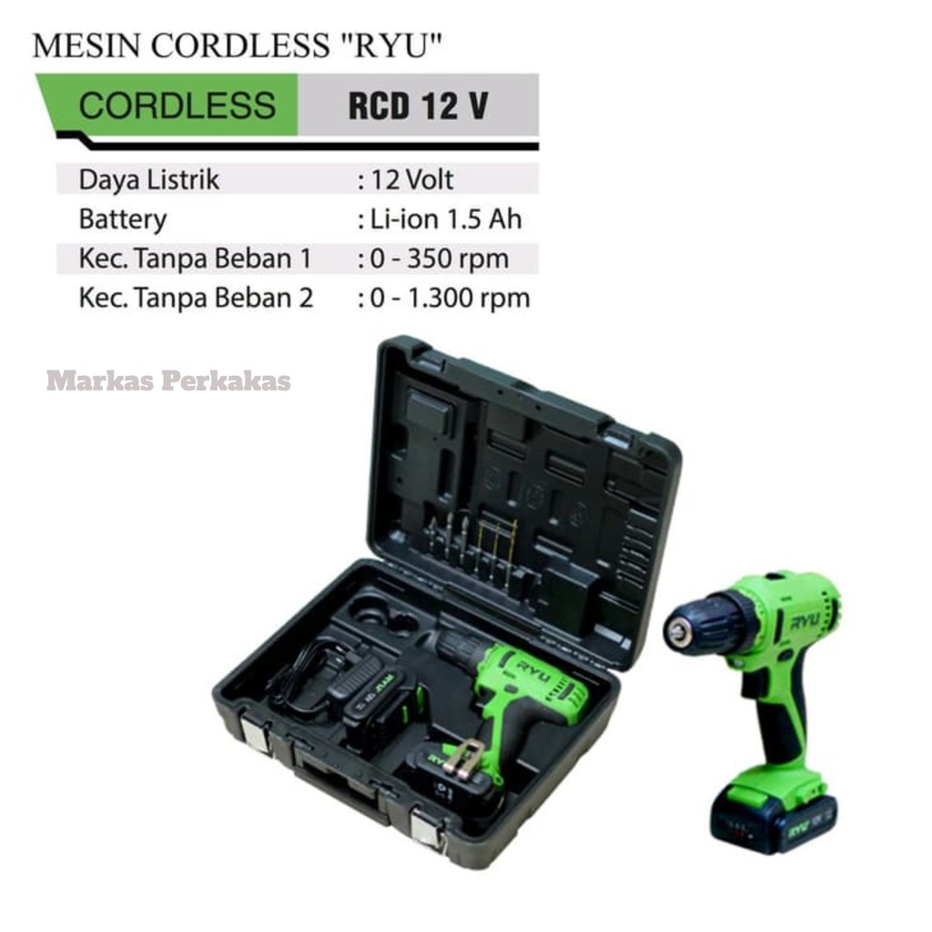 Cordless Drill RYU RCD 12V - Mesin Bor Baterai RYU RCD12V