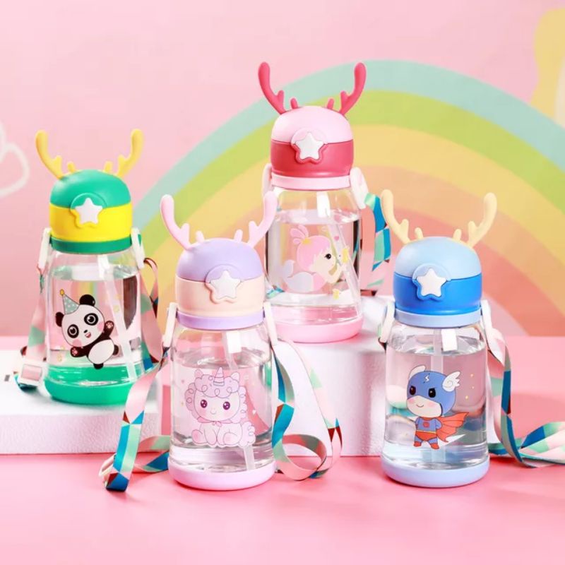 Botol Minum Anak Rusa Tanduk dengan Tali Lucu Premium