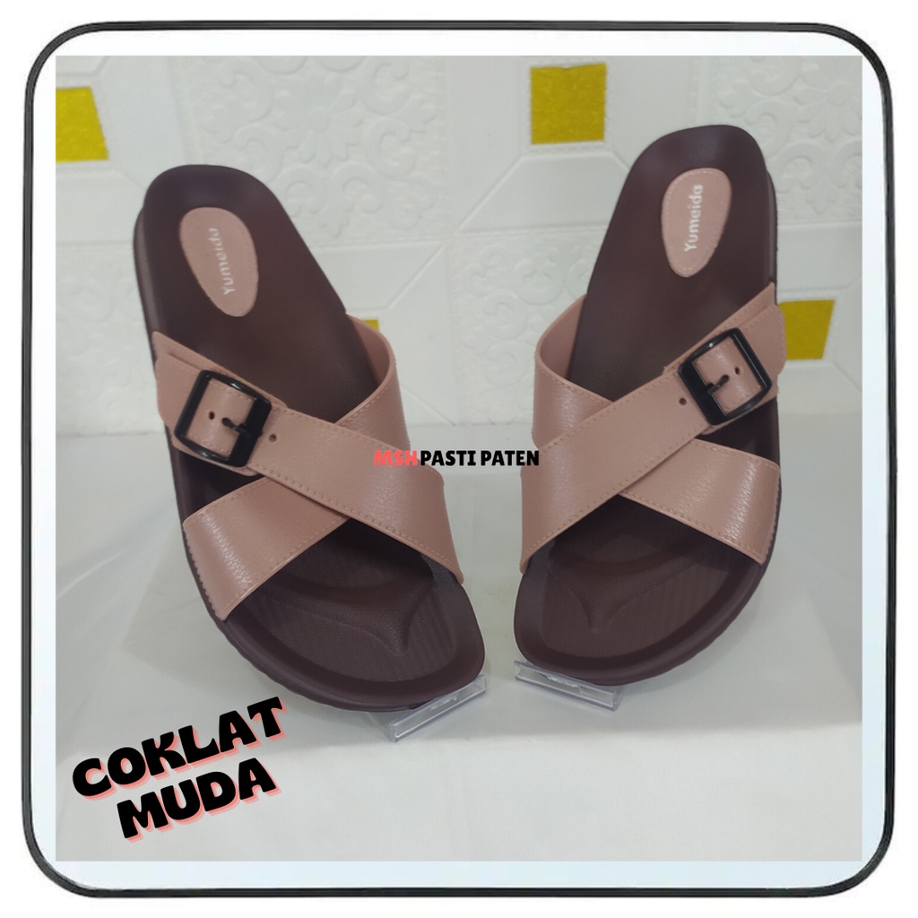 Yumeida 22072 Ori Sandal Selop Silang Karet Wanita Anti Slip