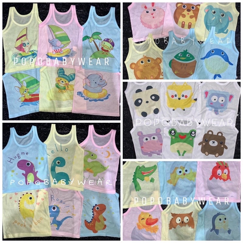 12pcs/1LUSIN KAOS DALAM/SINGLET MOTIF BAYI (6motif,stiap motif 2)