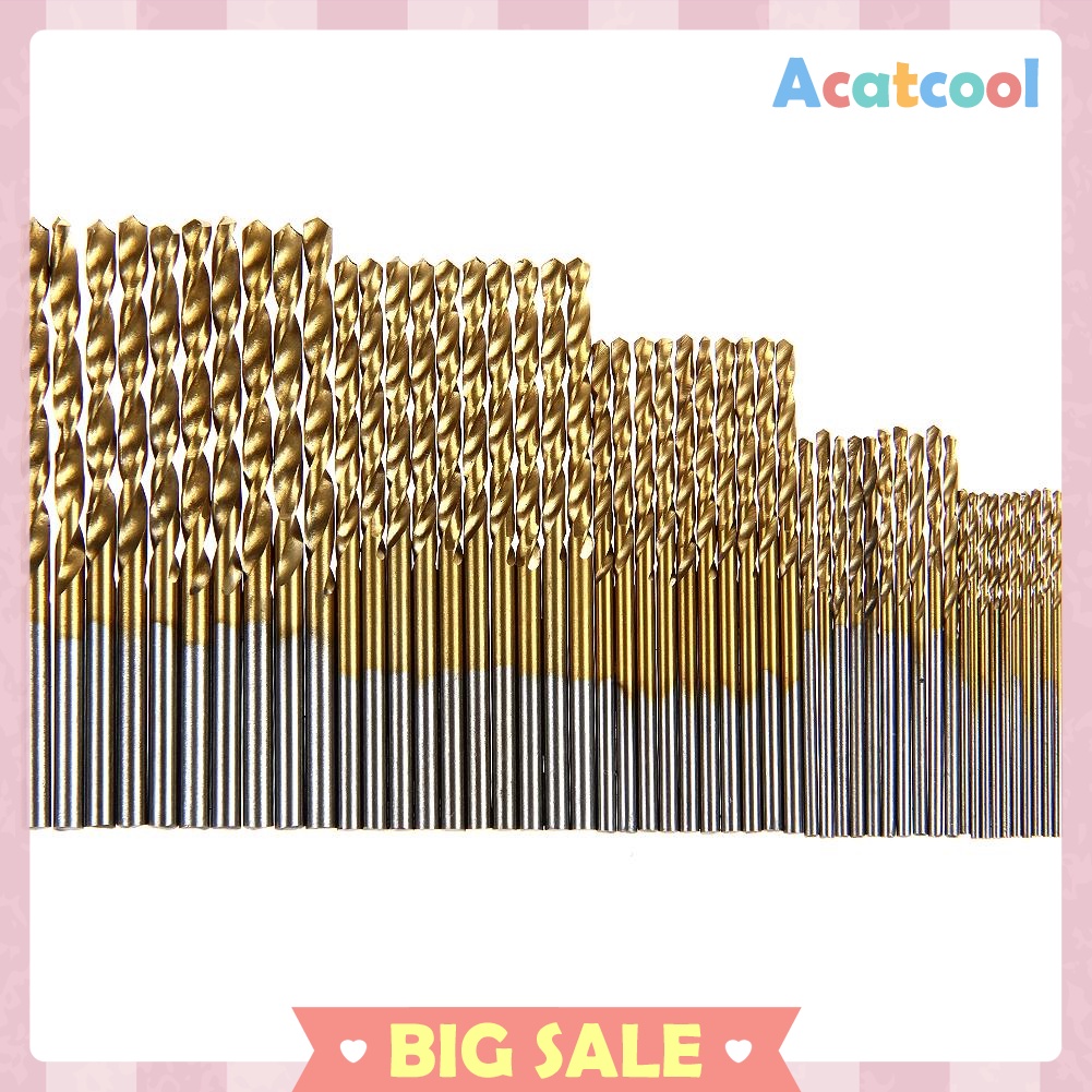 50Pcs Titanium Coated HSS High Speed Steel Drill Bit Set Tool 1/1.5/2/2.5/3