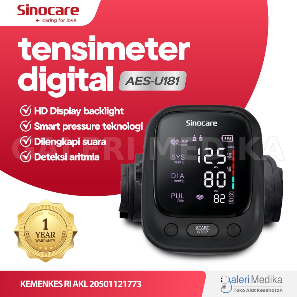 Sinocare AES-U181 Tensimeter Digital dengan Suara - Alat Ukur Tekanan Darah