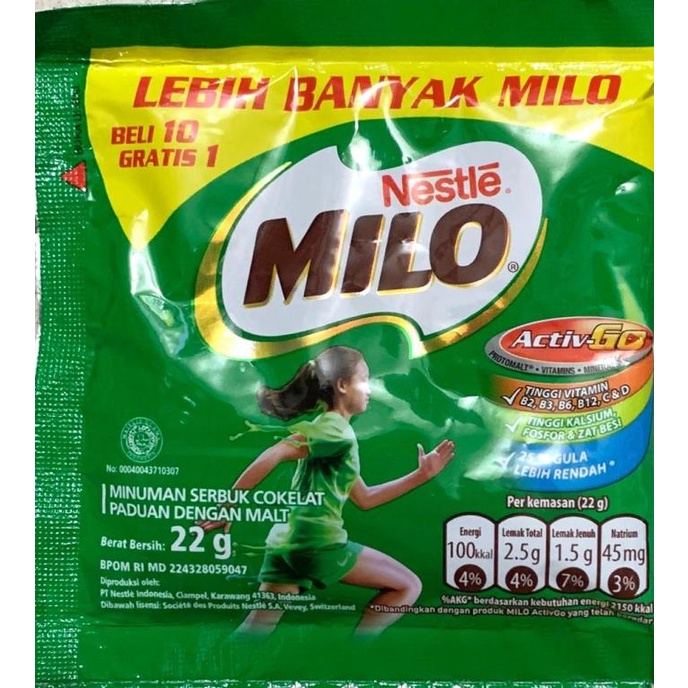 

MILO 22 gr ( 1 rencenf isi 10 sachet)