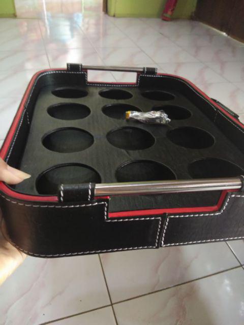 Tatakan / Tempat Aqua Air Mineral Vinyl Hitam List Merah  - 12 Lubang Oval