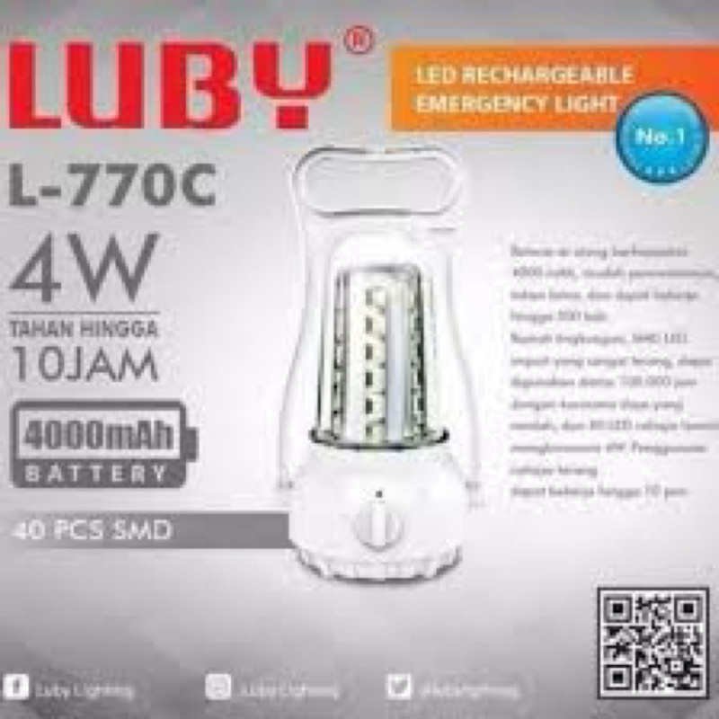Luby Lampu Emergency Luby 770c dimmer 4W 10 Jam