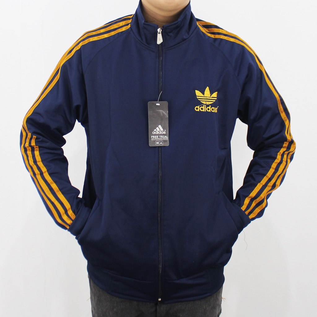 JAKET ADIDAS FIREBIRD NAVY LIST EMAS M L XL - JAKET TRAINING ADIDAS FIREBIRD - JAKET OLAH RAGA - TRA