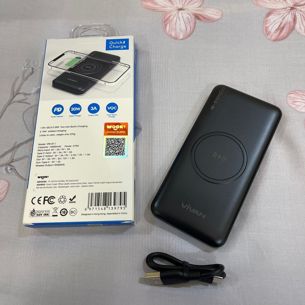 MINIGO~VIVAN VPB-W11 Wireless Powerbank 10000 mAh 22.5W Fast Charging QC With Cable Type-C 5A VIVAN Power Bank Wireless Fastcharging 10000mAh VPB-W11 GARANSI 1 TAHUN