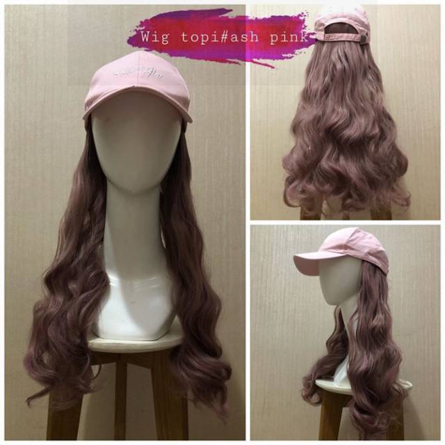 Wig topi . Topi wig .topi pink rambut palsu
