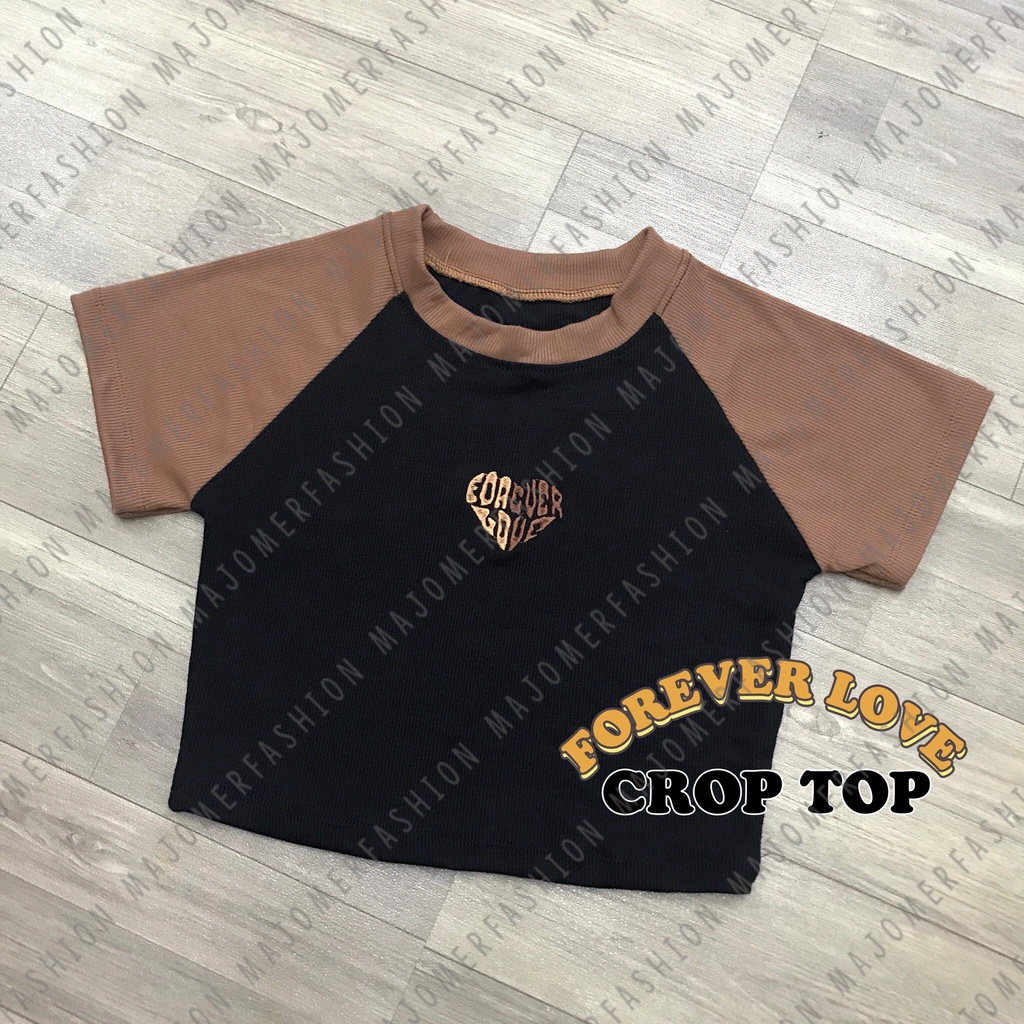 MAJOMER ® | FOREVER LOVE RIB BORDIR CROP TOP - KAOS CROP WANITA