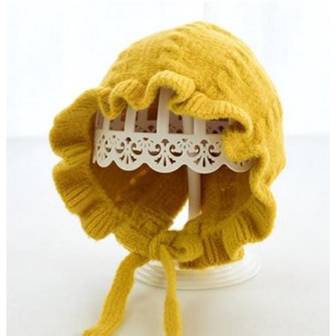 Topi bonet rajut anak/bayi import motif  gelombang banyak warna-Mustard