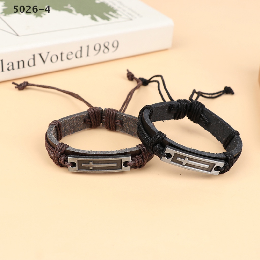 5026-4 Cross Leather Bracelet For Men Women Jesus Christian Religious Vintage Bracelets 5026-4