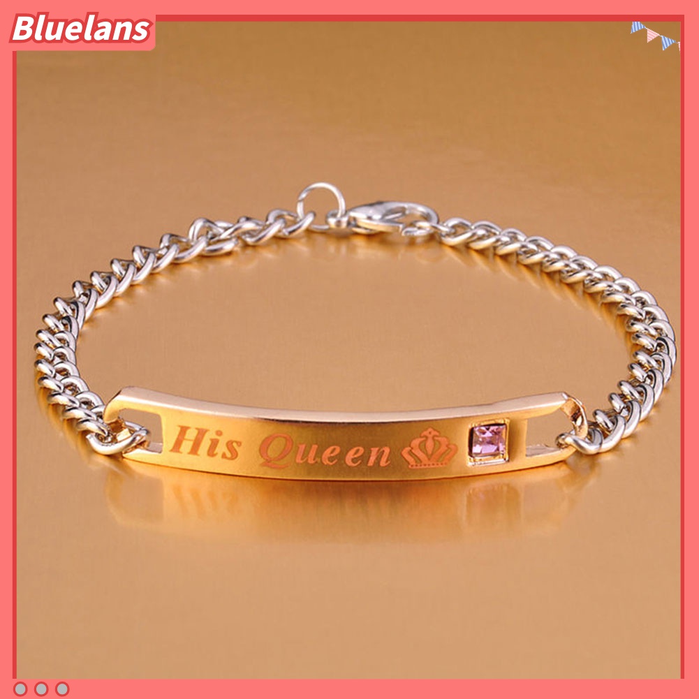 Bluelans Gelang Rantai Desain His Queen Her King Bahan Titanium Steel Untuk Pasangan