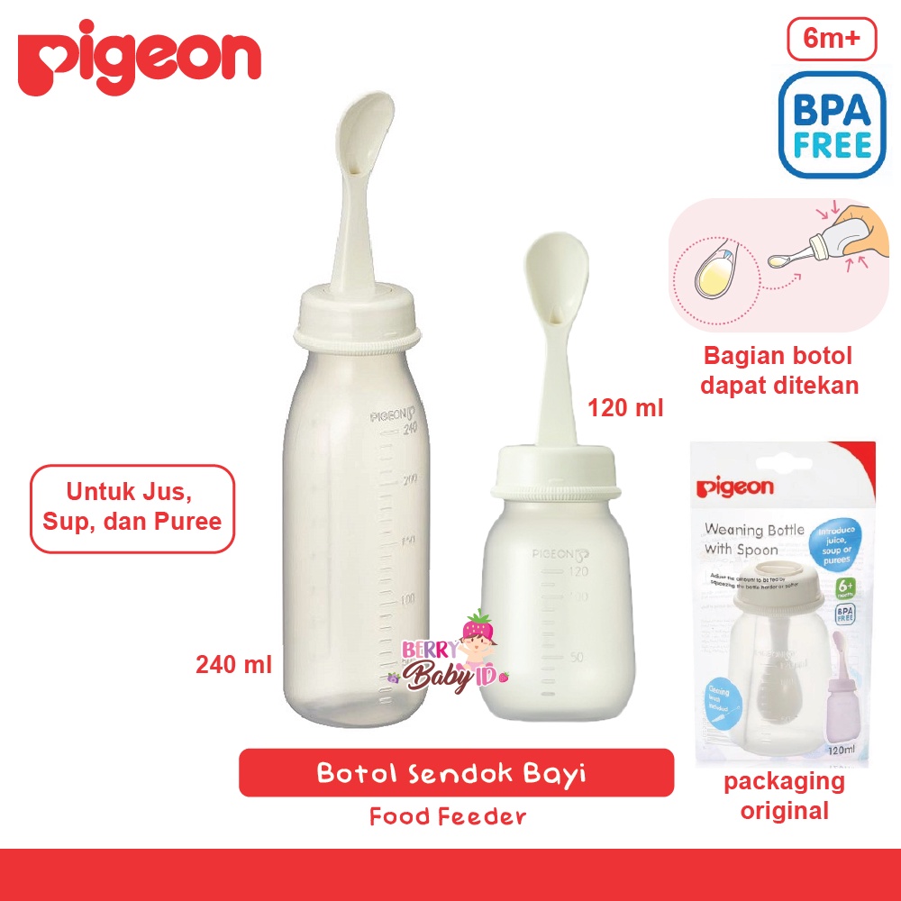 Pigeon Weaning Bottle Spoon Baby Food Feeder Botol Sendok Bayi BPA Free 6m+ 120ml 240ml Berry Mart