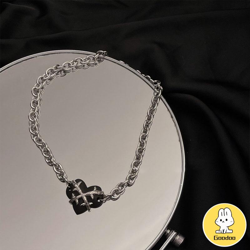 Kalung Rantai Klavikula Desain Hati Gaya Hip Hop Untuk Wanita -Doo