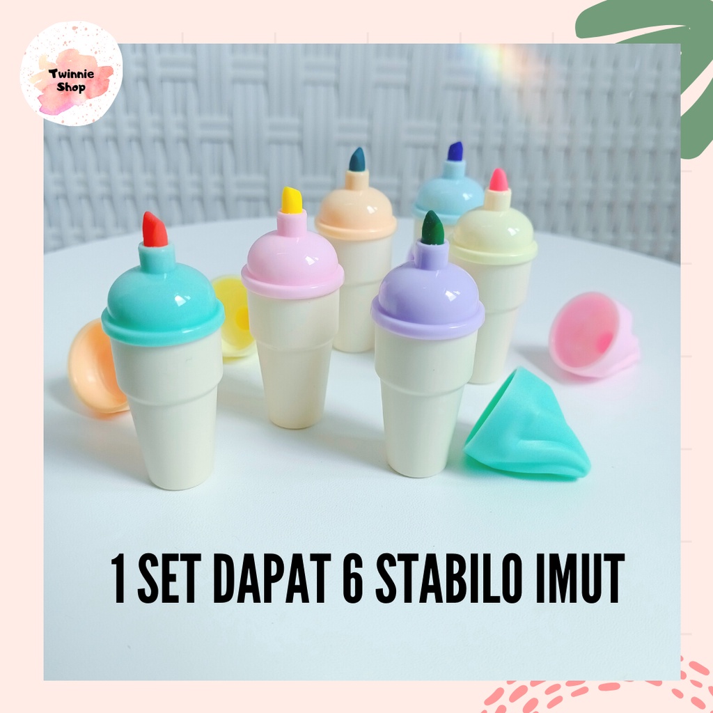 

Stabilo 1 Set Es krim Cone Pastel Highlighter Ice Cream MONAS LUCU UNIK READY GROSIR COD MURAH SOUVENIR KADO