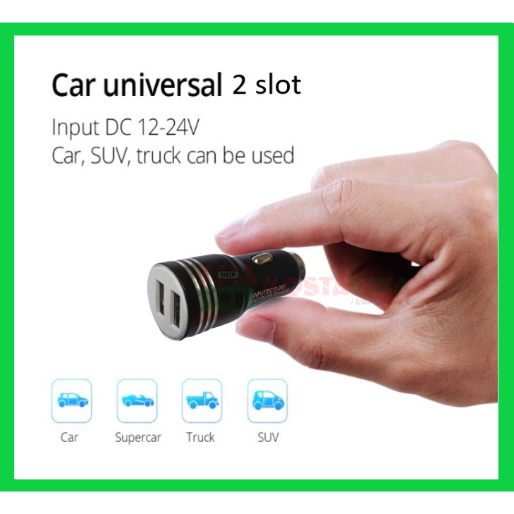 KOSTARIKA Car Charger Colokan Mobil Universal 2 Port 24v Alumunium Metal Case