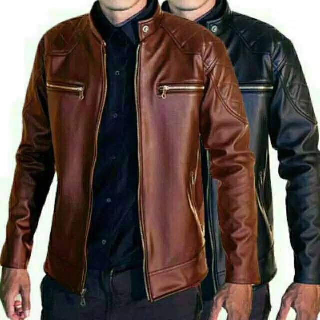  Jaket  kulit  pria  hitam coklat model  terbaru  bisa COD 