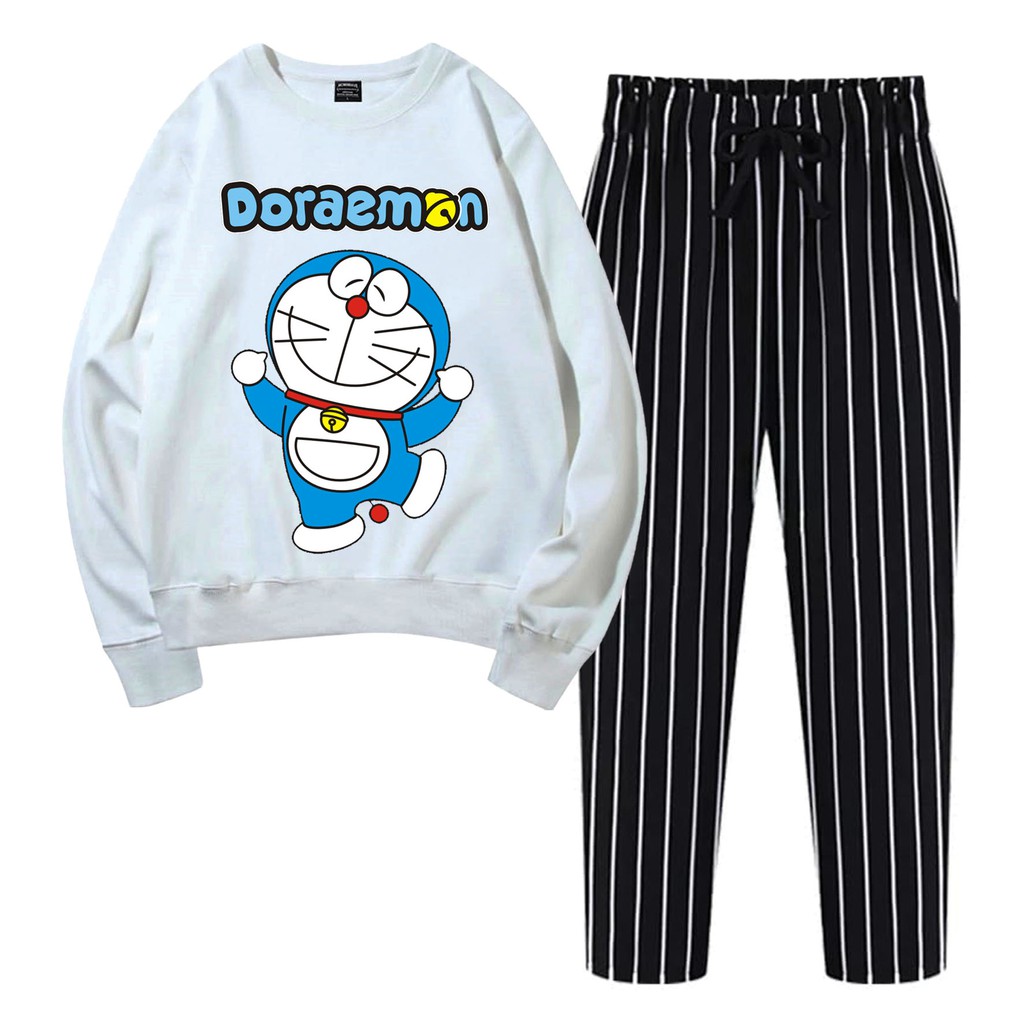 BESS - Baju Setelan Wanita Murah / Setelan Sweater + Celana Salur Hitam - DORA DANCE