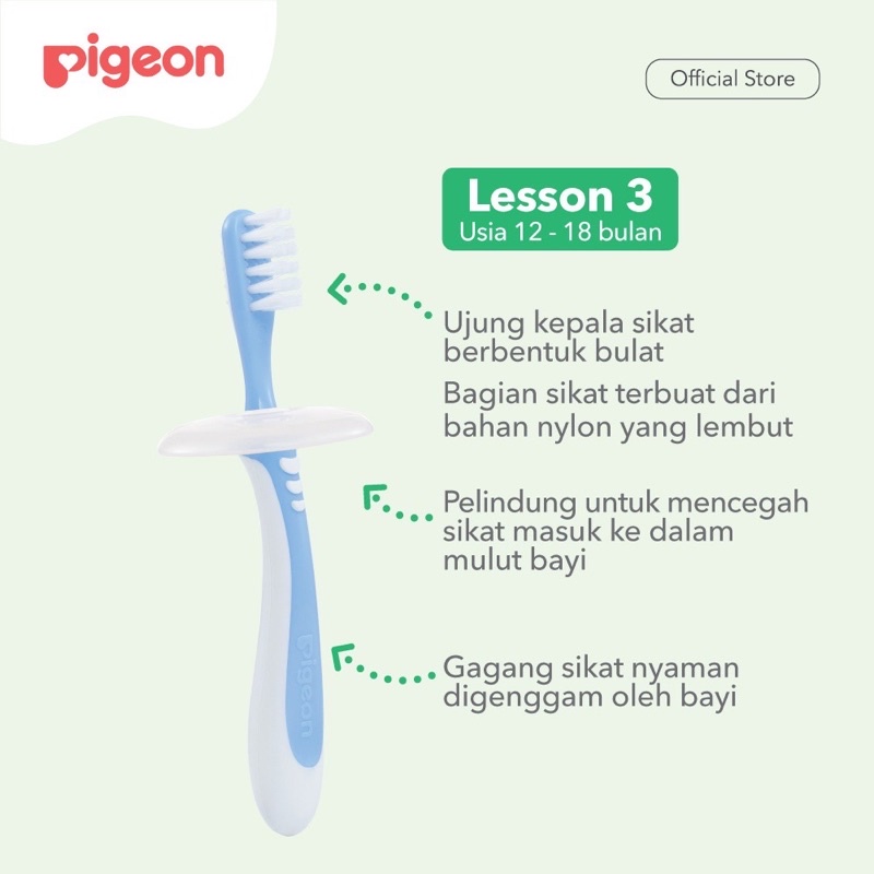 Pigeon Tooth Brush Baby Toothbrush Lesson 1 2 3 Pigeon Sikat Gigi Bayi Tahap 1 2 3 Silikon Lembut + Stopper Anti Sedak