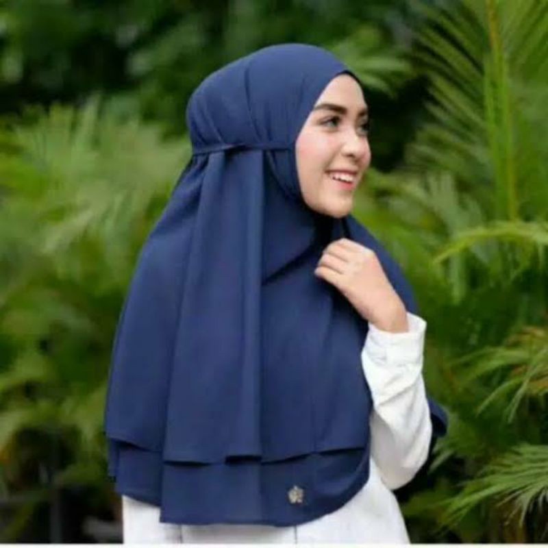 Kerudung Bergo Tali Crepe Premium / Hijab Instant Tali Rempel 2 Layer / Kerudung Geblus Tali Rempel