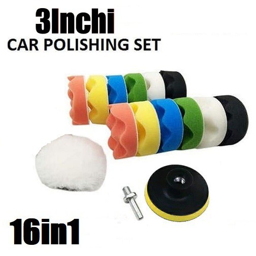 16 in 1 Busa Spon Poles  3" Motor Mobil PAD Perekat Alas Kain Menempel PAd Plus Dudukan Besi  Drill 