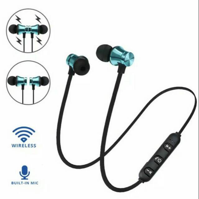 Earphone Wireless Bluetooth Magnetik Headset Bluetooth Bahan Metal untuk olahraga