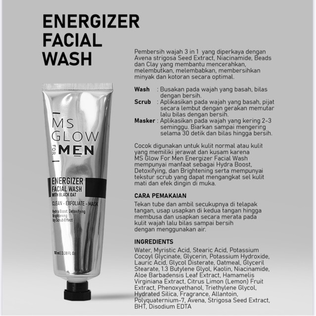 MS Glow For Men Energizer Facial Wash GIRLSNEED77 Sabun Pembersih yang Menghilangkan Noda di Wajah