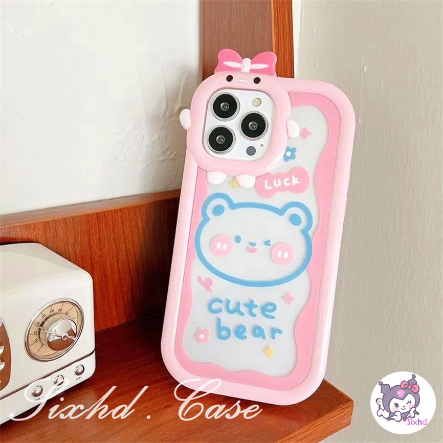 Realme C35 C31 C30 C25Y C21Y C25 C15 C12 C11 C21 C20 C17 C3 9i 7i 6i 5i 5s 5 Narzo 50A 50i Prime 3D Small Monster Phone Case Cute Pink Graffiti Little Bear Phone Soft Cover