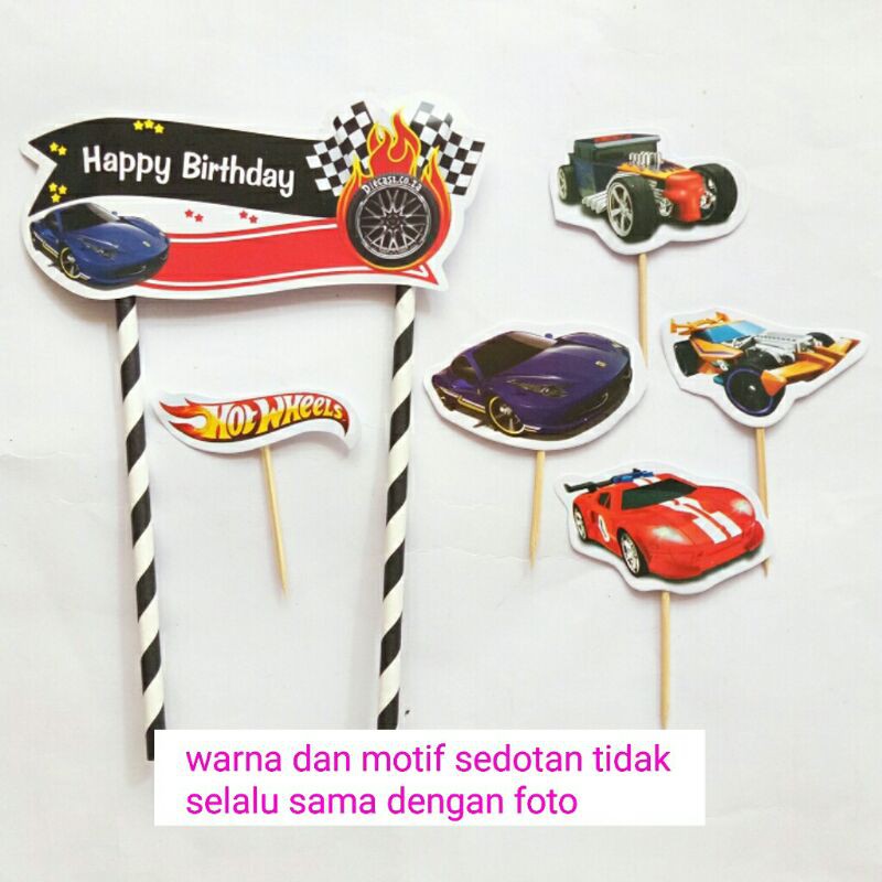 topper hiasan tusukan kue cake happy birthday ulang tahun karakter hot wheels hotwheels