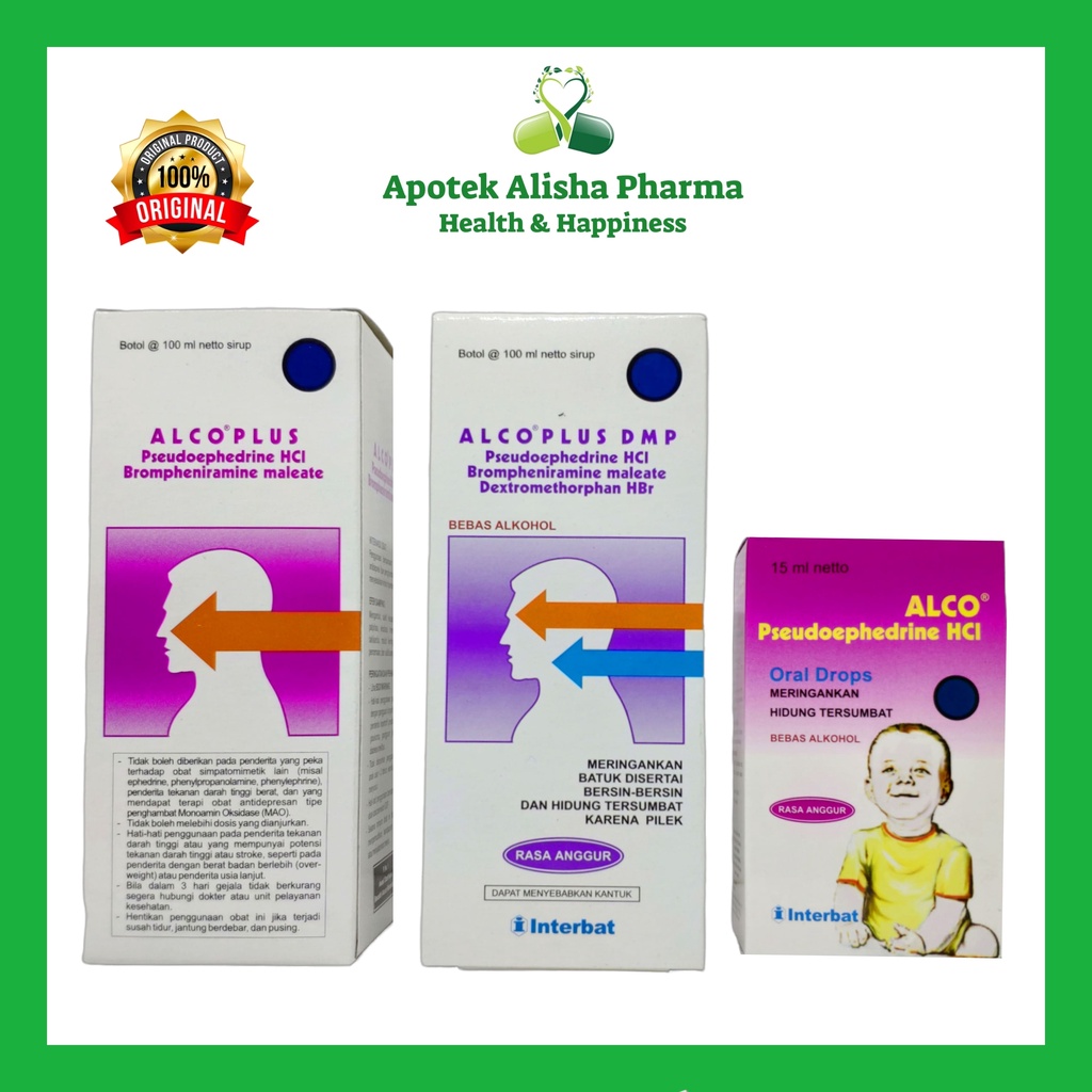 Alco Drop/Plus DMP Syrup 100ml-Alco Oral Drop/Plus DMP Sirup Obat Flu/Pilek/Hidung Tersumbat/Batuk Berdahak/Batuk Kering Bayi/Anak/Alco Baby Drops