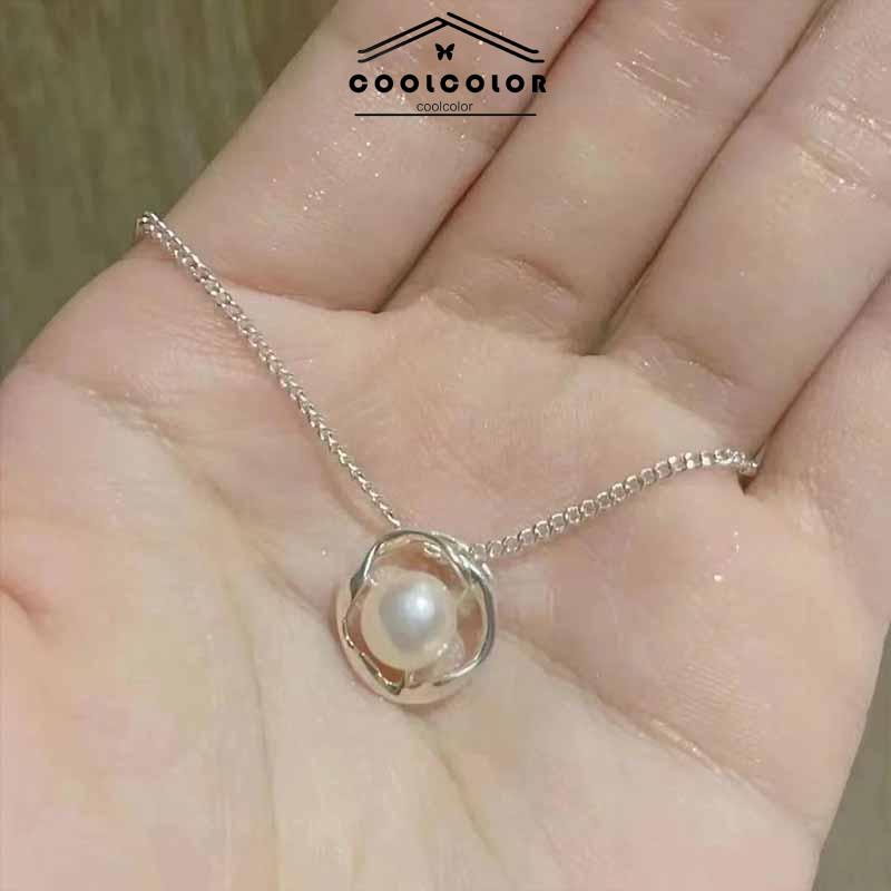 COD❤️Kalung Rantai Liontin Bunga Mawar Hollow Hias Mutiara Imitasi Mewah Untuk Wanita