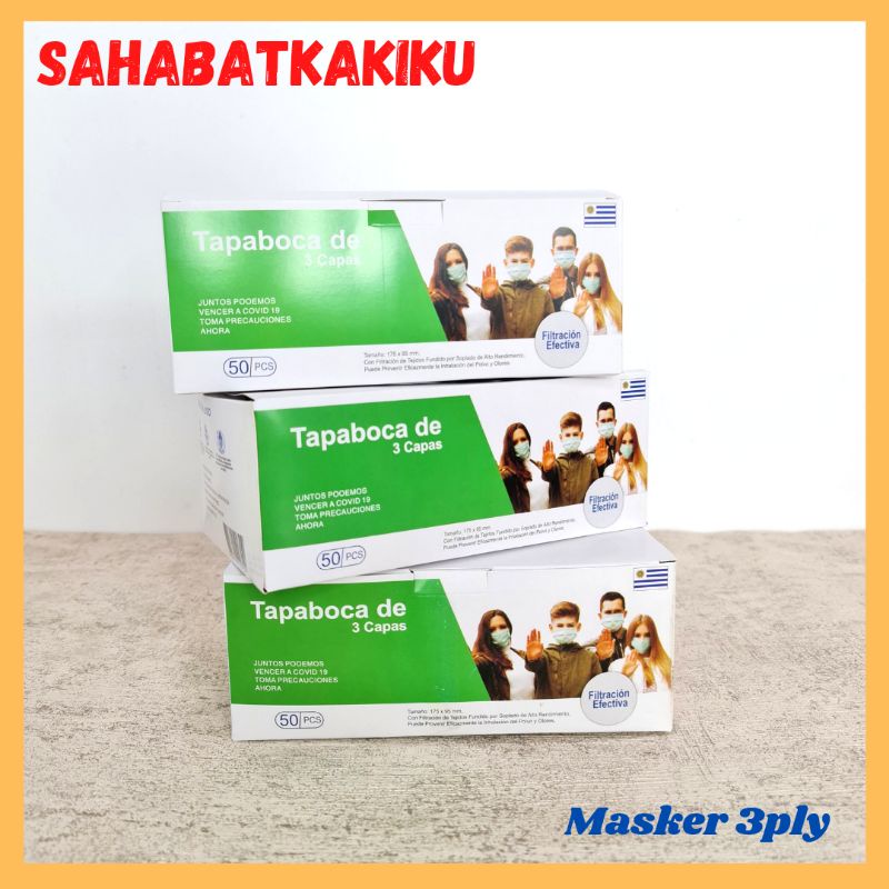 Masker Medis 3Ply Earloop 1box isi 50 / Msker Disposable 3Ply