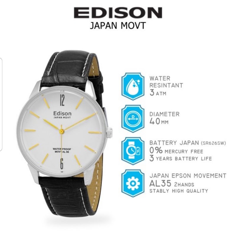 Jam Tangan Edison AR EG 260.4 Slim Type Waterproof Japan Movement