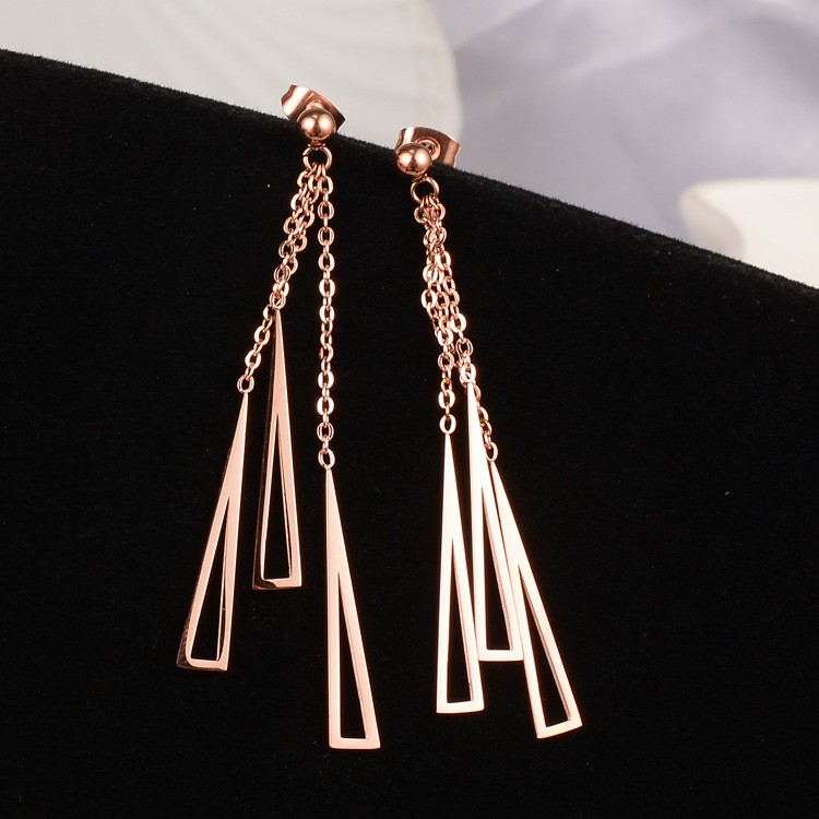 Anting Titanium Rose Gold Asli Wanita Fashion Anti Karat Murah AA027 motif juntai bawah elegant