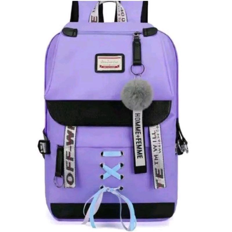 Tas Ransel Remaja Sekolah Pita tengah Laki laki perempuan sd,smp,sma kekinian-Ungu