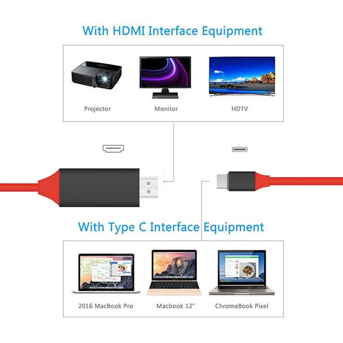 HDMI HDTV Adapter Cable Type C no usb power dari HP / LAPTOP TO TV