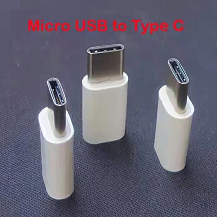 Sambungan Cas dari Micro ke Tipe C Adapter Converter Male to Female Konverter HP Biasa Ke Type C Hitam dan Putih