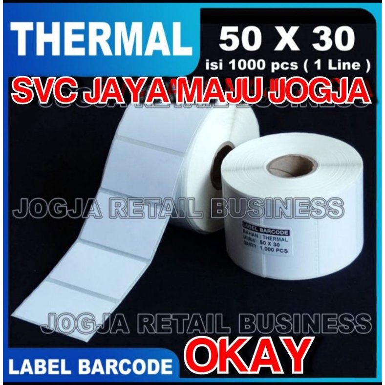 

[ OKAY ] 50 X 30 - 1 LINE THERMAL - FACE OUT - ISI 1.000 PCS || CORE 1" || LABEL BARCODE DIRECT THERMAL - APOTEK APOTIK LAB LABORATORIUM RESEP OBAT KLINIK RUMAH SAKIT || 50X30 - OKAY - D100L D100 L D 100L D 100 L - ISI 1000 PCS