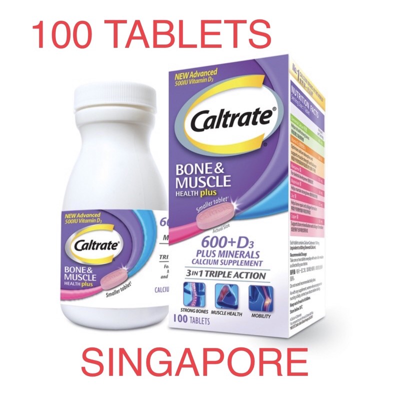 Caltrate 600+D 500IU 100tabs Calcium plus minerals Supplement, SINGAPORE, 3in1 triple action