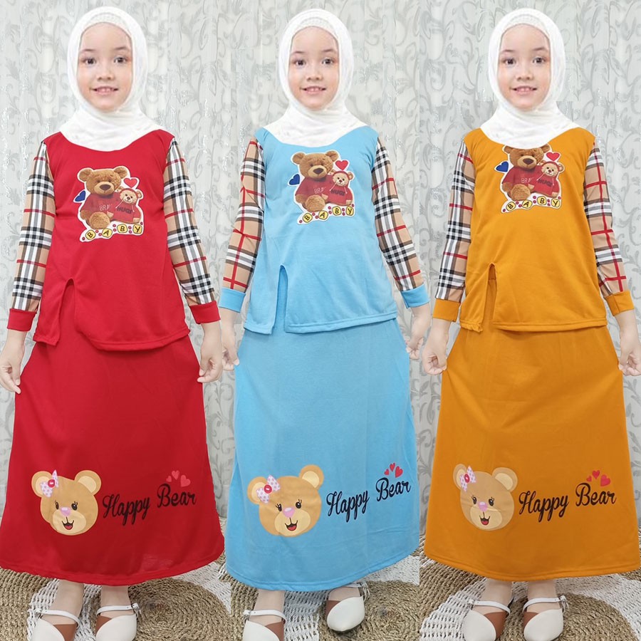 SET BAJU DAN ROK HAPPY BEAR ANAK SETELAN 4-12tahun CARLINA