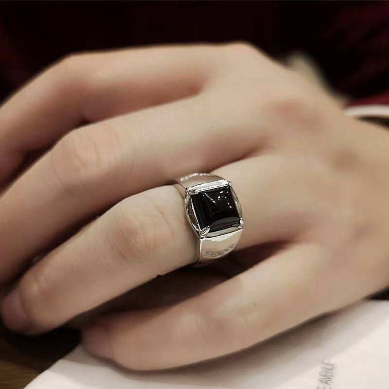 Fashion Jari Cincin Pria Mewah Gentleman's Onyx Terbuka Rings Untuk Teman Cowok Populer Pesta Rings Perhiasan Mendominasi