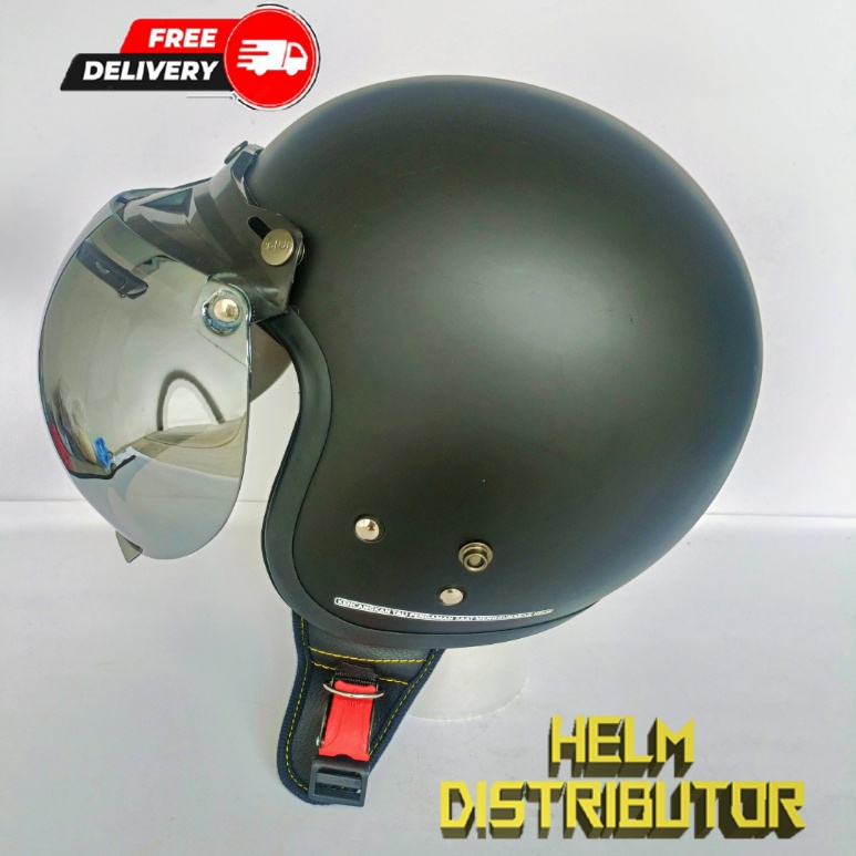 HELM BOGO RETRO KUALITAS PREMIUM KACA DATAR/CEMBUNG FULL LEHER SNI DEWASA PRIA WANITA (COD)