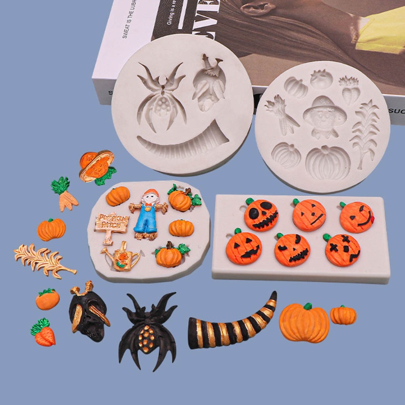 Zzz 4pcs / Set Cetakan Fondant Bahan Silikon Desain Labu / Orang-Orangan Sawah Untuk Halloween