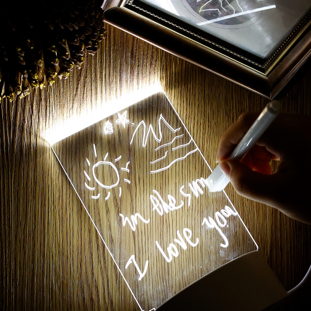 Lampu Malam LED USB Charging Bentuk Notepad Bahan Akrilik Hemat Energi Untuk Dekorasi Kamar Tidur
