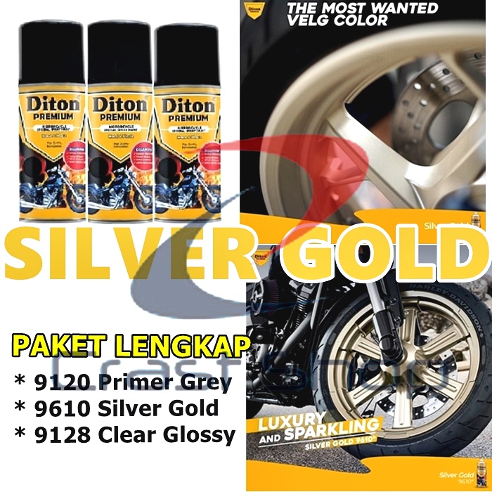 Paket Lengkap Cat Pilox DITON PREMIUM Velg Warna Silver Gold 9610* Mesin Bodi Sepeda Motor Mobil
