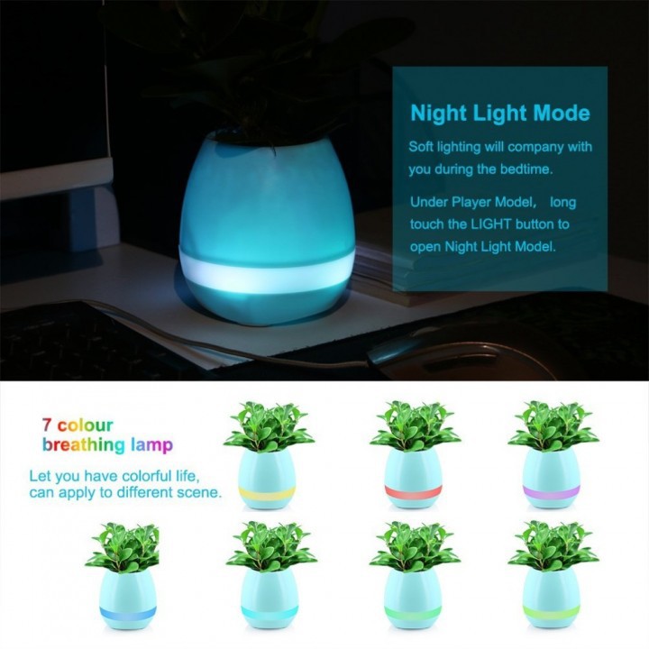 Flower Pot Vase Bluetooth Speaker with 7 Colors Mood Night Light LED