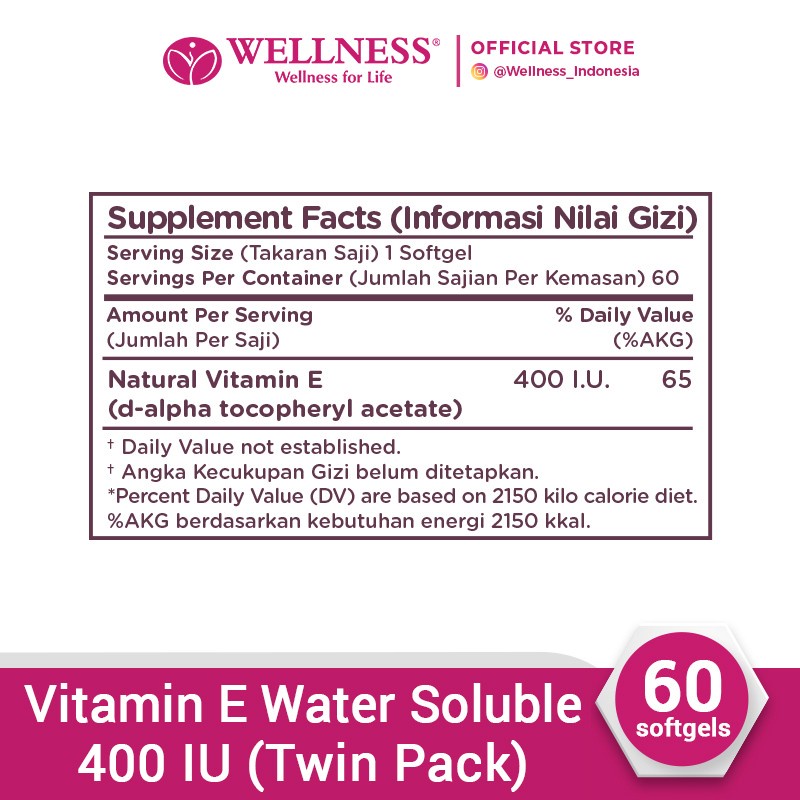 Wellness | Suplement Makanan | Natural Vitamin E 400 IU (60) Banded