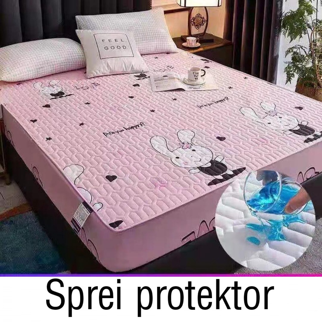 Sprei Waterproof / Sprei Protector bermotif / Sprei anti air ukuran 180x200CM dan 160x200CM-180 PINK RABBIT