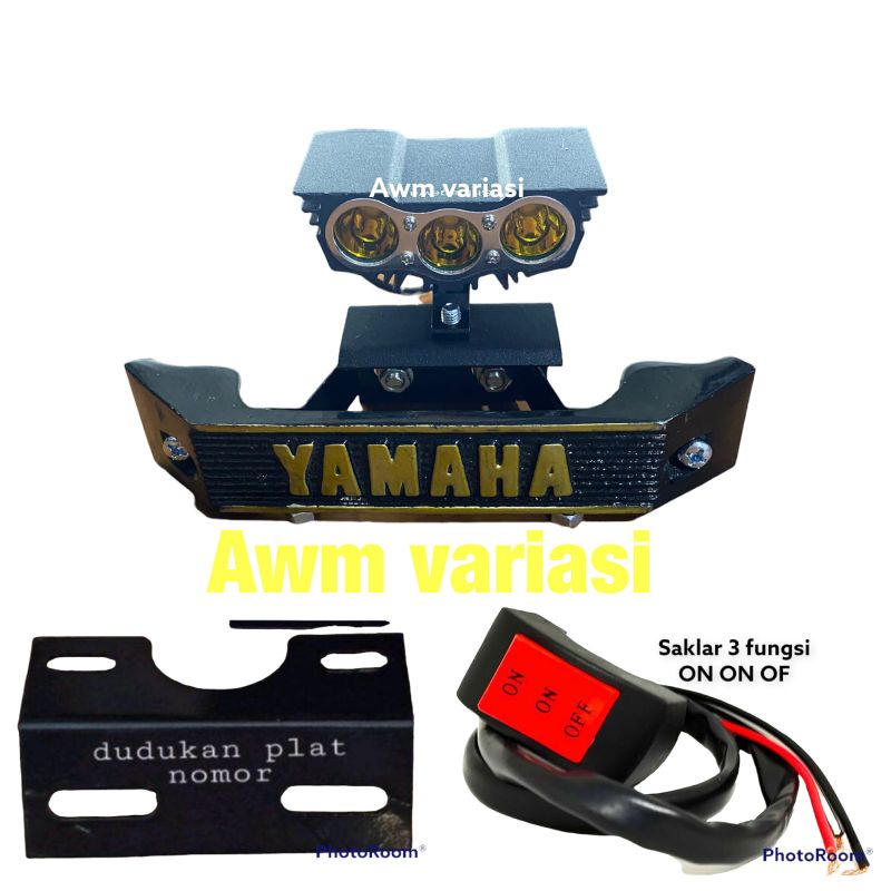 PAKET LAMPU OWL 3 MATA +KUMIS RX KING+PLAT NOMOR ATAS PLUS SAKLAR