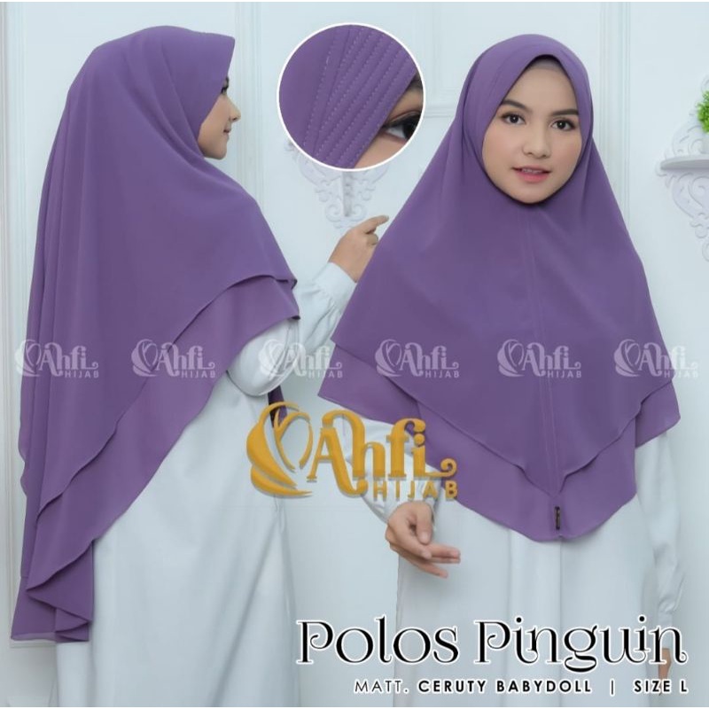 [ BISA COD] HIJAB CERUTY BABYDOLL 2 LAYER L JUMBO MODEL PINGUIN, KHIMAR CERUTY BABYDOLL 2 LAYER SIZE L JUMBO BISA BUAT SERAGAMAN